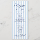 Modern Minimal Minimalist Blue Stripes Wedding Menükarte (Vorderseite)