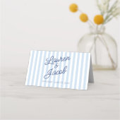 Modern Minimal Minimalist Blue Stripes Wedding Platzkarte (Rückseite)