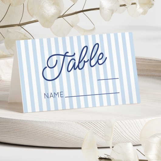 Modern Minimal Minimalist Blue Stripes Wedding Platzkarte