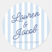 Modern Minimal Minimalist Blue Stripes Wedding Runder Aufkleber (Vorderseite)