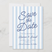 Modern Minimal Minimalist Blue Stripes Wedding Save The Date (Vorderseite)