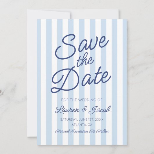 Modern Minimal Minimalist Blue Stripes Wedding Save The Date (Vorderseite)