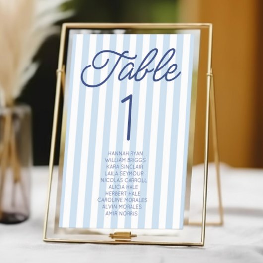 Modern Minimal Minimalist Blue Stripes Wedding Tischnummer