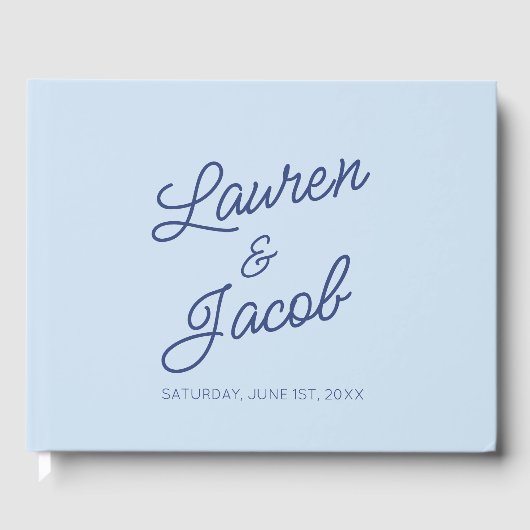 Modern Minimal Minimalist Blue Wedding Gästebuch (Vorderseite)