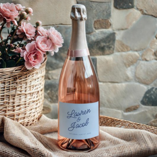 Modern Minimal Minimalist Blue Wedding Schaumweinetikett