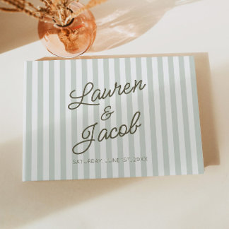 Modern Minimal Minimalist Green Stripes Wedding Gästebuch