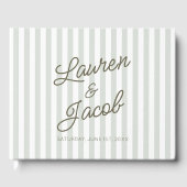 Modern Minimal Minimalist Green Stripes Wedding Gästebuch (Vorderseite)