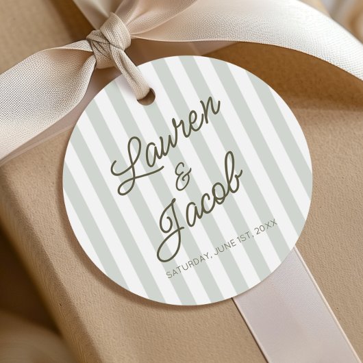 Modern Minimal Minimalist Green Stripes Wedding Geschenkanhänger