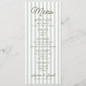 Modern Minimal Minimalist Green Stripes Wedding Menükarte (Vorderseite)