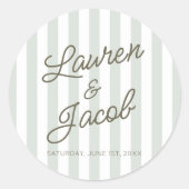 Modern Minimal Minimalist Green Stripes Wedding Runder Aufkleber (Vorderseite)