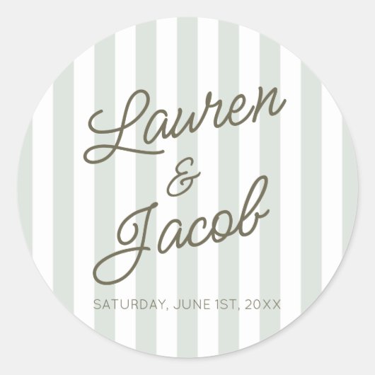 Modern Minimal Minimalist Green Stripes Wedding Runder Aufkleber (Vorderseite)