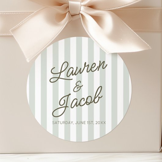 Modern Minimal Minimalist Green Stripes Wedding Runder Aufkleber