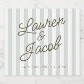Modern Minimal Minimalist Green Stripes Wedding Schaumweinetikett (Einzelnes Label)