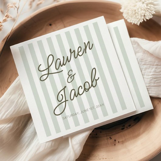 Modern Minimal Minimalist Green Stripes Wedding Serviette