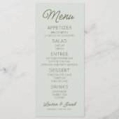 Modern Minimal Minimalist Green Wedding Menükarte (Vorderseite)