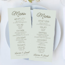 Modern Minimal Minimalist Green Wedding Menükarte