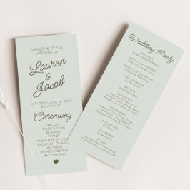 Modern Minimal Minimalist Green  Wedding Programm