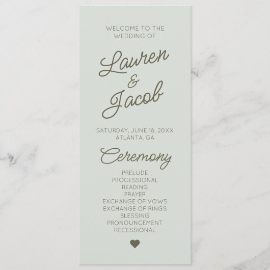 Modern Minimal Minimalist Green  Wedding Programm (Vorderseite)