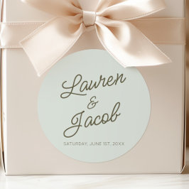 Modern Minimal Minimalist Green Wedding Runder Aufkleber