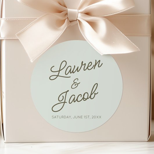 Modern Minimal Minimalist Green Wedding Runder Aufkleber