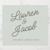 Modern Minimal Minimalist Green Wedding Schaumweinetikett (Einzelnes Label)