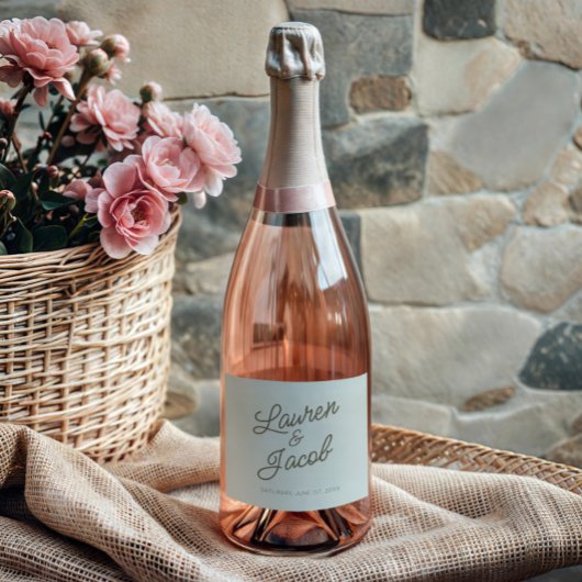 Modern Minimal Minimalist Green Wedding Schaumweinetikett