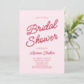 Modern Minimal Minimalist Pink Red Bridal Shower Einladung (Stehend Vorderseite)