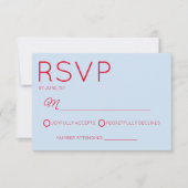 Modern Minimal Minimalist Red Blue Wedding RSVP Karte (Vorderseite)