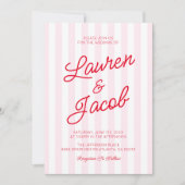 Modern Minimal Minimalist Red Pink Stripes Wedding Einladung (Vorderseite)