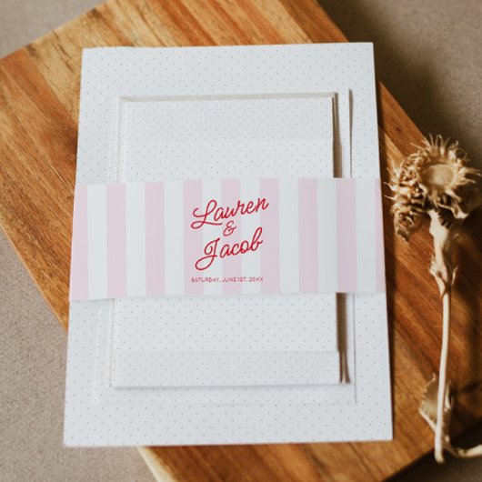 Modern Minimal Minimalist Red Pink Stripes Wedding Einladungsbanderole