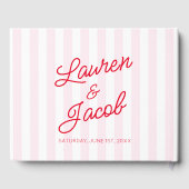 Modern Minimal Minimalist Red Pink Stripes Wedding Gästebuch (Rückseite)