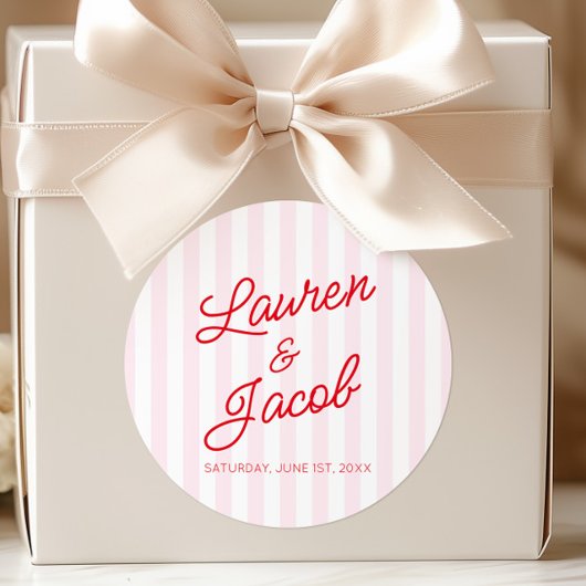 Modern Minimal Minimalist Red Pink Stripes Wedding Runder Aufkleber