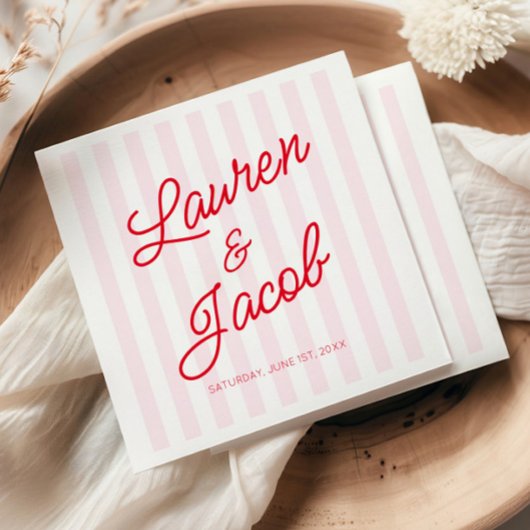 Modern Minimal Minimalist Red Pink Stripes Wedding Serviette