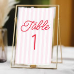 Modern Minimal Minimalist Red Pink Stripes Wedding Tischnummer<br><div class="desc">This is a Modern Minimal Minimalist Red Pink Stripes Wedding Table Number!</div>