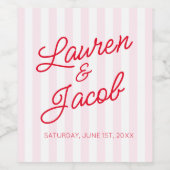 Modern Minimal Minimalist Red Pink Stripes Wedding Weinetikett (Einzelnes Label)