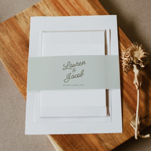 Modern Minimal Minimalist Sage Green Wedding Einladungsbanderole