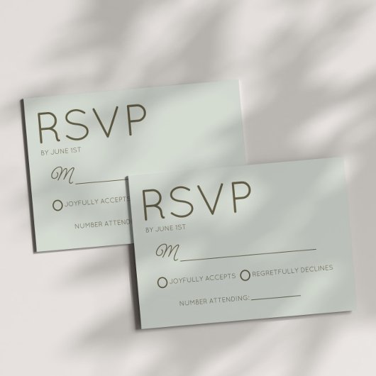 Modern Minimal Minimalist Sage Green Wedding RSVP Karte
