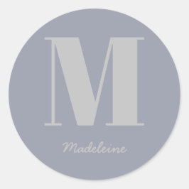 Modern Minimal Monogram, Anfangsgrauer Name Runder Aufkleber