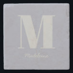 Modern Minimal Monogram, Anfangsgrauer Name Steinuntersetzer<br><div class="desc">Moderner Minimal Monogram Lila Graue Name Stone Untersetzer</div>