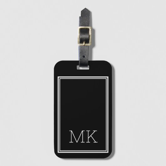 Modern Minimal Monogram Initials Frame Black  Gepäckanhänger (Vorderseite Vertikal)