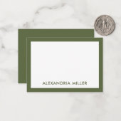 Modern Minimal Monogram Name Olive Green Mitteilungskarte (Vorderseite/Rückseite Beispiel)