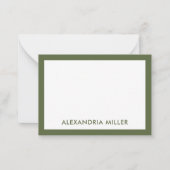 Modern Minimal Monogram Name Olive Green Mitteilungskarte (Vorderseite)