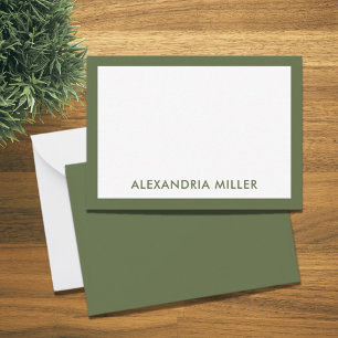 Modern Minimal Monogram Name Olive Green Mitteilungskarte