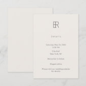 Modern Minimal Monogram Wedding Details Card Begleitkarte (Vorne/Hinten)