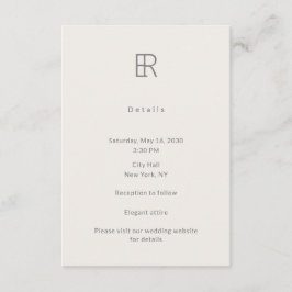 Modern Minimal Monogram Wedding Details Card Begleitkarte