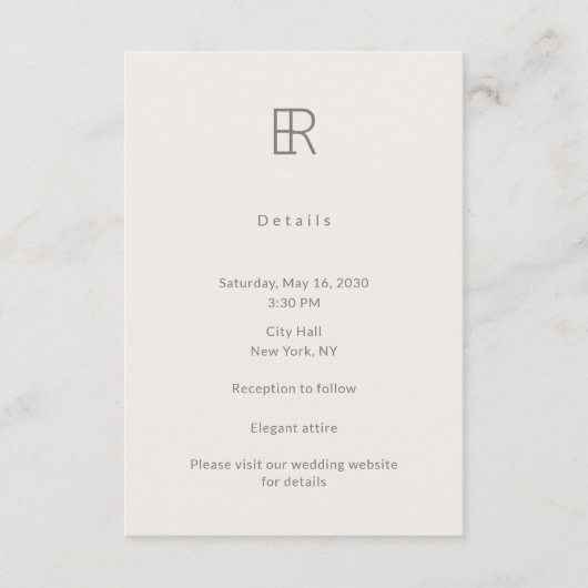 Modern Minimal Monogram Wedding Details Card Begleitkarte (Vorderseite)
