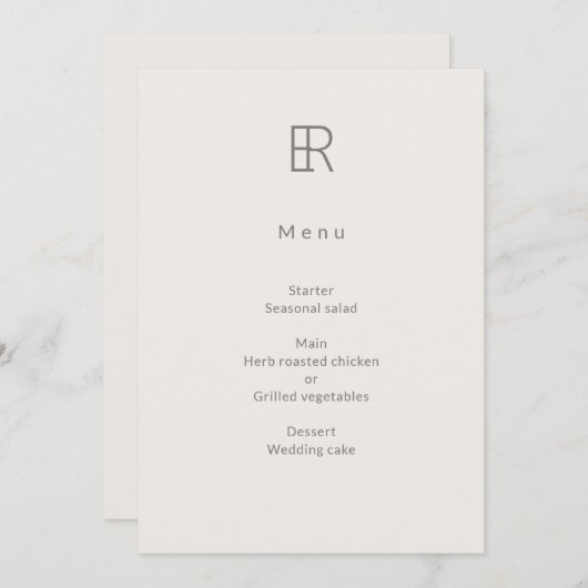Modern Minimal Monogram Wedding Menükarte (Vorne/Hinten)