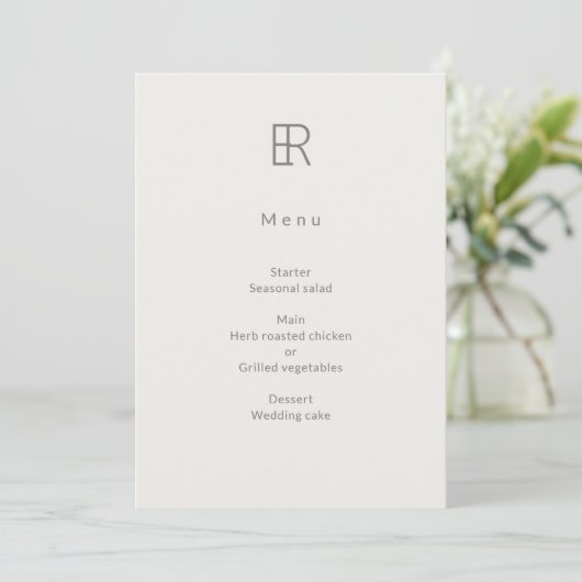 Modern Minimal Monogram Wedding Menükarte (Stehend Vorderseite)