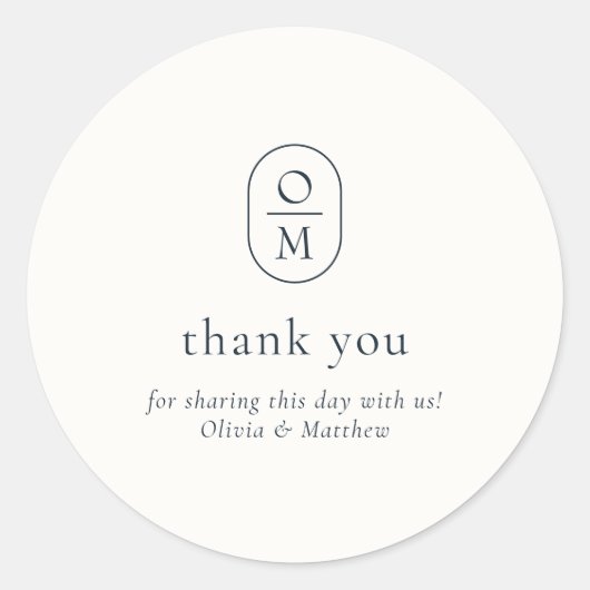 Modern Minimal Monogram Wedding Thank you Sticker (Vorderseite)