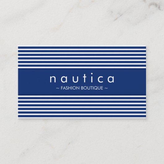 MODERN MINIMAL nautisch gestreifte Marine blau wei Visitenkarte (Vorderseite)